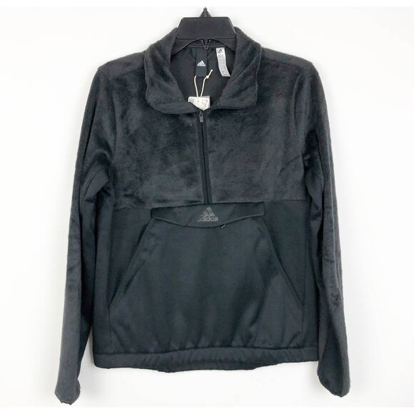 Adidas Women's Fleece Half-Zip Tennis Warmup Sweatshirt Small Black Pullover NWT - Picture 1 of 8